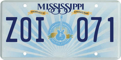 MS license plate ZOI071