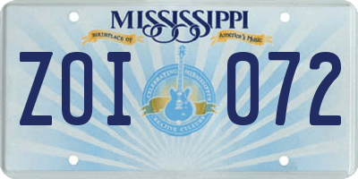 MS license plate ZOI072