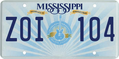 MS license plate ZOI104
