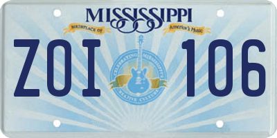 MS license plate ZOI106