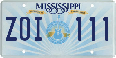 MS license plate ZOI111