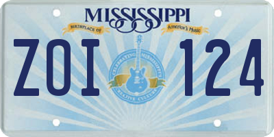 MS license plate ZOI124