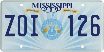 MS license plate ZOI126