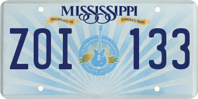 MS license plate ZOI133