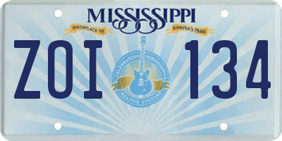 MS license plate ZOI134