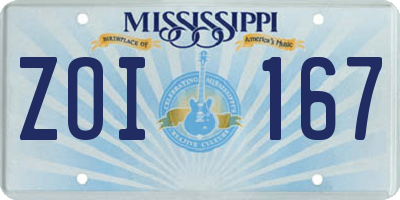 MS license plate ZOI167