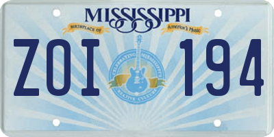 MS license plate ZOI194