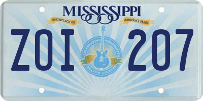 MS license plate ZOI207