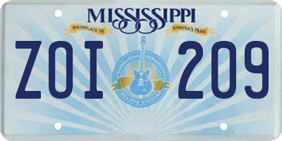 MS license plate ZOI209