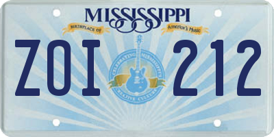 MS license plate ZOI212