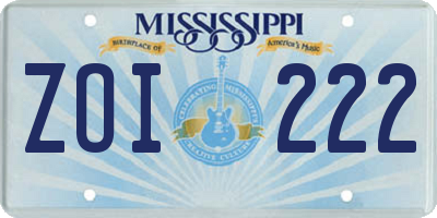 MS license plate ZOI222