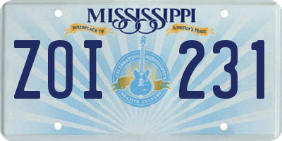 MS license plate ZOI231