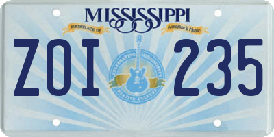 MS license plate ZOI235
