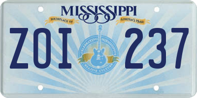 MS license plate ZOI237