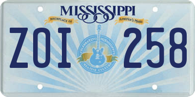 MS license plate ZOI258