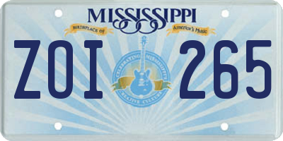 MS license plate ZOI265