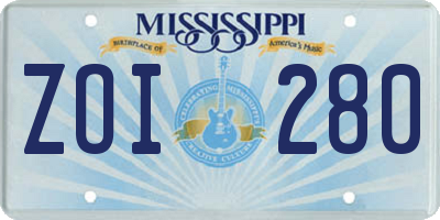 MS license plate ZOI280
