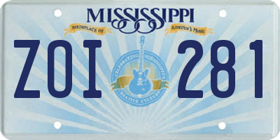 MS license plate ZOI281