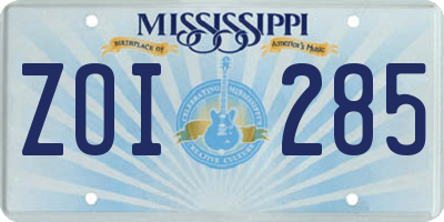 MS license plate ZOI285