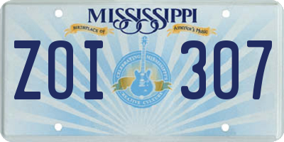 MS license plate ZOI307