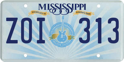 MS license plate ZOI313