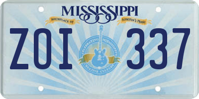 MS license plate ZOI337