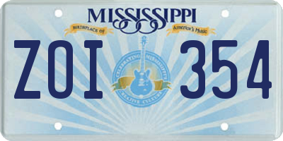 MS license plate ZOI354