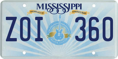 MS license plate ZOI360