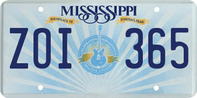 MS license plate ZOI365