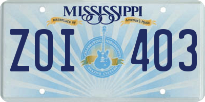 MS license plate ZOI403