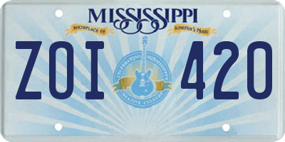 MS license plate ZOI420