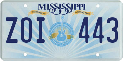 MS license plate ZOI443