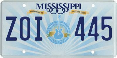 MS license plate ZOI445