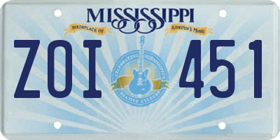 MS license plate ZOI451
