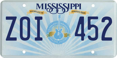 MS license plate ZOI452