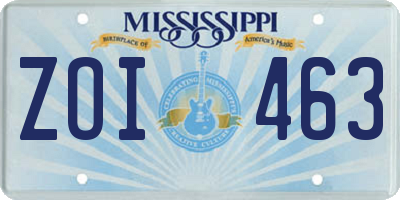 MS license plate ZOI463