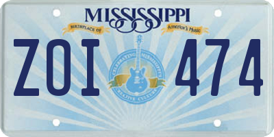 MS license plate ZOI474