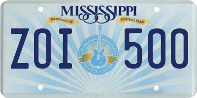 MS license plate ZOI500