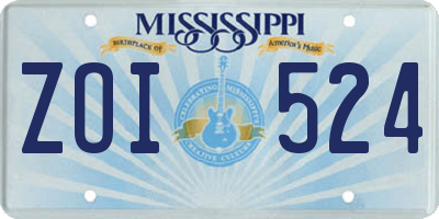 MS license plate ZOI524