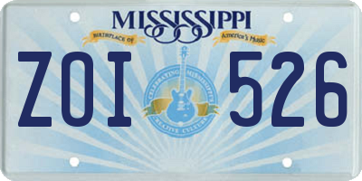 MS license plate ZOI526