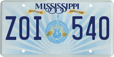 MS license plate ZOI540