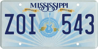 MS license plate ZOI543