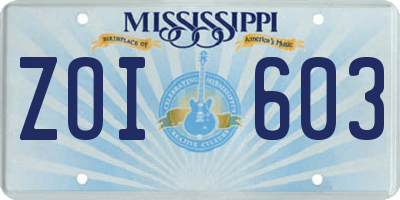 MS license plate ZOI603