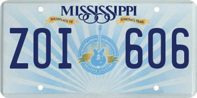 MS license plate ZOI606