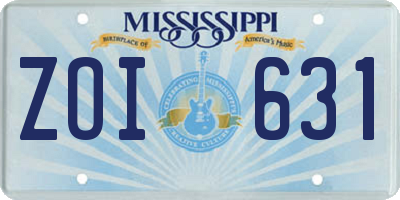 MS license plate ZOI631