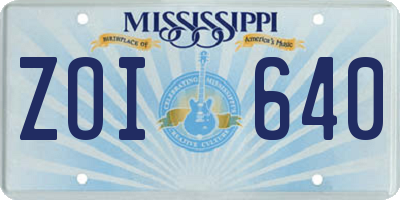 MS license plate ZOI640