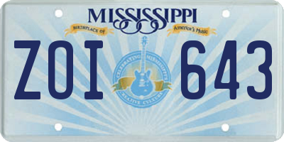 MS license plate ZOI643
