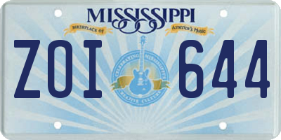 MS license plate ZOI644