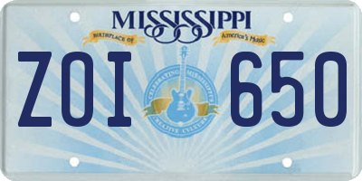 MS license plate ZOI650