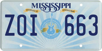 MS license plate ZOI663